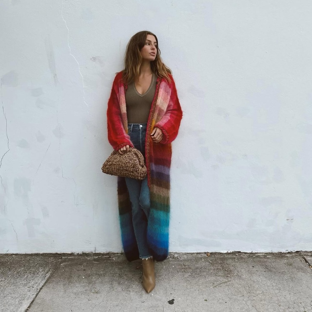 Rose Carmine Coat Stripes Multicolor